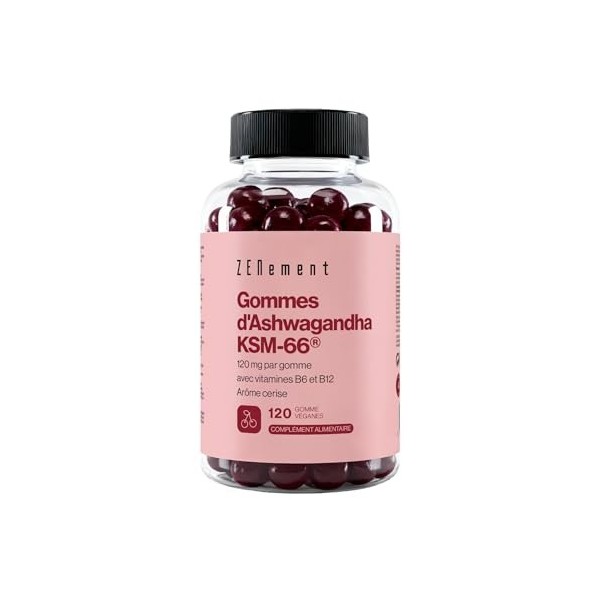 Gommes à l’Ashwagandha KSM-66® avec Vitamines B6 et B12-1500 mg de Racine d’Ashwagandha 120 mg d’Extrait par Gomme - 120 Go