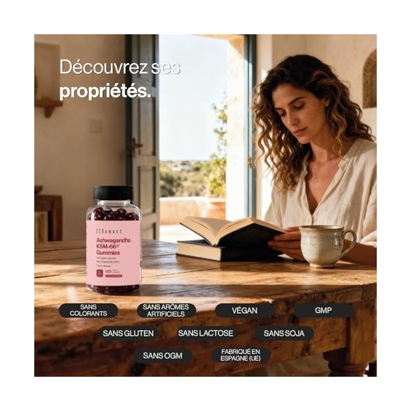 Gommes à l’Ashwagandha KSM-66® avec Vitamines B6 et B12-1500 mg de Racine d’Ashwagandha 120 mg d’Extrait par Gomme - 120 Go