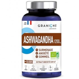 ASHWAGANDHA BIO 1200 MG GRANIONS 30 Jours - Ashwagandha KSM-66 - Anti Stress Adulte, Sommeil Adulte - 60 comprimés - Fabriqué