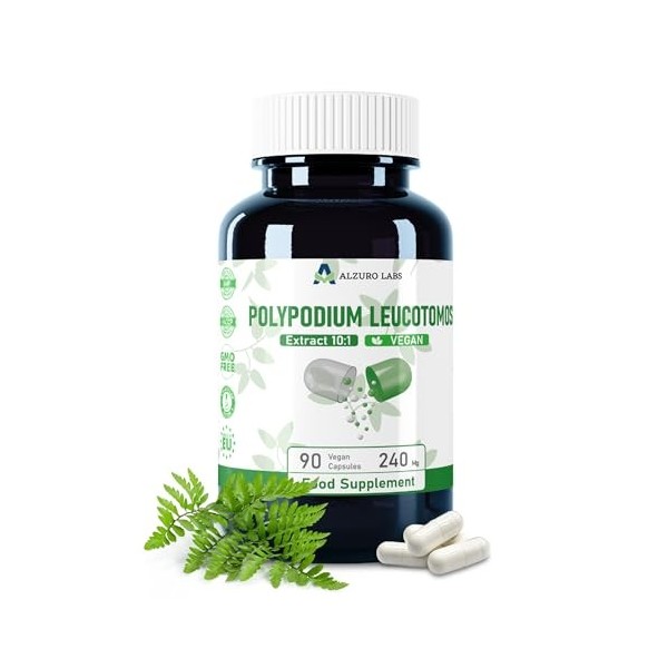 ALZURO LABS Polypodium Leucotomos - Extrait 10:1 Eq à 2,400 mg | 90 gélules végétaliennes | Soutient la santé et la protect