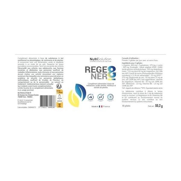Nutrisolution - Regener8 - Complément Alimentaire Anti-Âge pour Lutter contre le Stress et Favoriser Sommeil & Immunité - Mél...