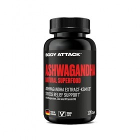 Body Attack Sports Nutrition Body Attack Capsules dAshwagandha, 120 pièces. Capsules à Haute Dose dAshwagandha KSM-66 Fabri