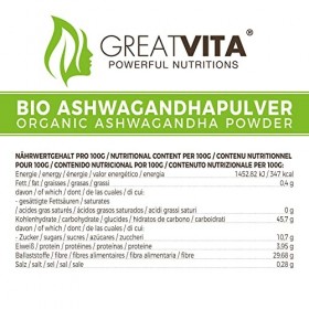 MeaVita Organic Ashwagandha Powder, 400g, vegan & sans additifs