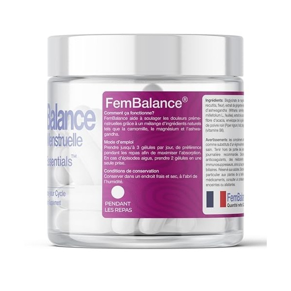 BioEssentials FemBalance® Complément Naturel de Soutien Prémenstruel pour Femmes – Équilibre du Cycle Menstruel & Soulagement