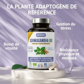 Ashwagandha Bio KSM-66® - 1200 mg - 5% de Withanolides - Gélules Végétales - Stress - Energie - Sommeil - 60 Gélules - Fabriq