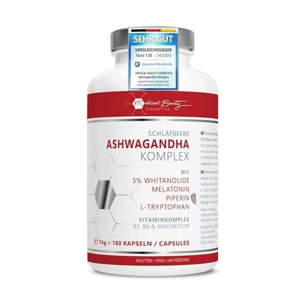 Extrait dashwagandha - 180 gélules hautement dosées avec la matière première de qualité supérieure brevetée KSM-66