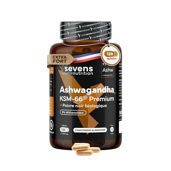 Ashwagandha KSM-66® Pure – Haute Biodisponibilité – Avec Poivre Noir – 5 % Withanolides – Soutien au Bien-être et à l’Équilib