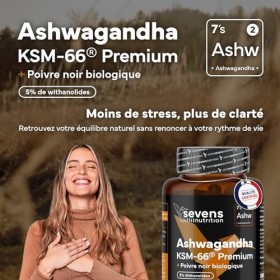 Ashwagandha KSM-66® Pure – Haute Biodisponibilité – Avec Poivre Noir – 5 % Withanolides – Soutien au Bien-être et à l’Équilib