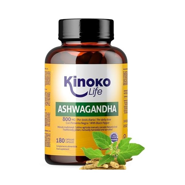 ASHWAGANDHA 800 mg – 180 Gélules | Extrait 10:1 avec Poivre Noir Pipérine | Adaptogène & Nootropique Naturel pour le Stress