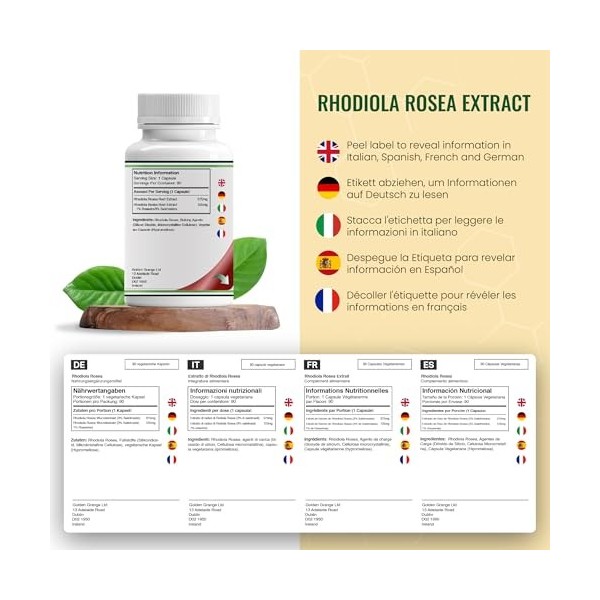 DW Rhodiola Rosea | 90 de Rhodiola Rosea - 500 mg par Portion | Complément Alimentaire Haute Teneur | Sans OGM Sans Gluten | ...