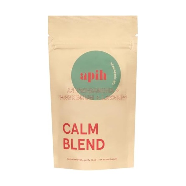 APIH Calm Blend | Ashwagandha + bisglycinate de magnésium + lavande + vitamine C, avec extrait de lavande, 60 gélules, seulem