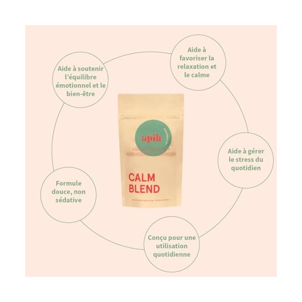 APIH Calm Blend | Ashwagandha + bisglycinate de magnésium + lavande + vitamine C, avec extrait de lavande, 60 gélules, seulem