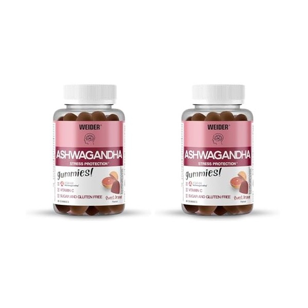 Weider Ashwagandha Gummies 40 gommes Goût Orange Douce, avec Extrait de Racine dAshwaganda KSM-66 et Vitamine C, Aide à ré As...