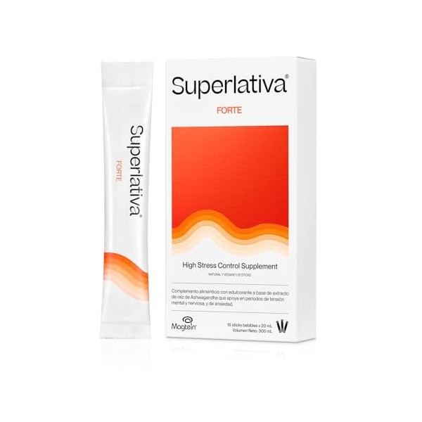 Superlativa FORTE - Supplément anti-stress liquide en stick 15 x 20 ml - Avec Ashwagandha Shoden, Rhodiola et Magtein - Pour