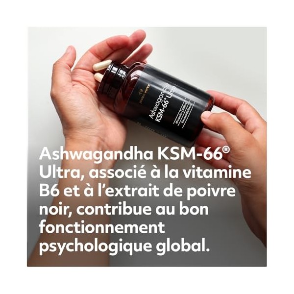 Ashwagandha KSM-66 Ultra, Formule Premium Haute Puissance 3000mg, Extrait dAshwagandha KSM-66 Bio 250mg, Enrichi en Vitamine