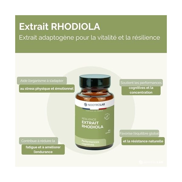 Rhodiola Rosea – Résilience, Stress & Fatigue – Plante Adaptogène – 60 Gélules Végétales – Nootrolab