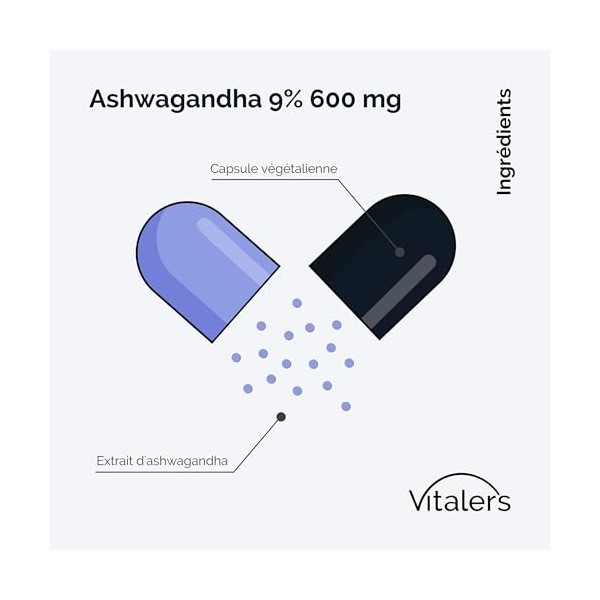 Ashwagandha 9% 600 mg de Vitalers - 60 gélules, végétalien, 2 mois de supplémentation, sans conservateurs, composition pure