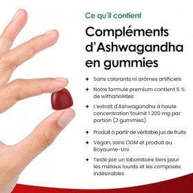 New Leaf Ashwagandha en Gummies 1 200 mg, Gummies dExtrait de Racine dAshwagandha Pur, avec 5% de Withanolides, Jus de Frui