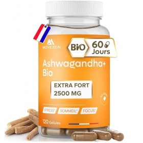 Ashwagandha BIO MOVEZEN Extra Fort – 2500 mg Extrait 5:1 Concentré en Withanolides – Complément Alimentaire Relaxation, Somme