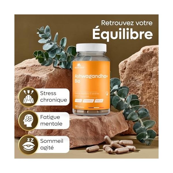 Ashwagandha BIO MOVEZEN Extra Fort – 2500 mg Extrait 5:1 Concentré en Withanolides – Complément Alimentaire Relaxation, Somme
