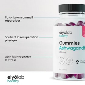 Gummies Ashwagandha 600 mg | Ashwagandha Breveté KSM-66® | Bien Être Physique et Mental | +11,7% de VO2 max en 2 Mois | 60 Gu