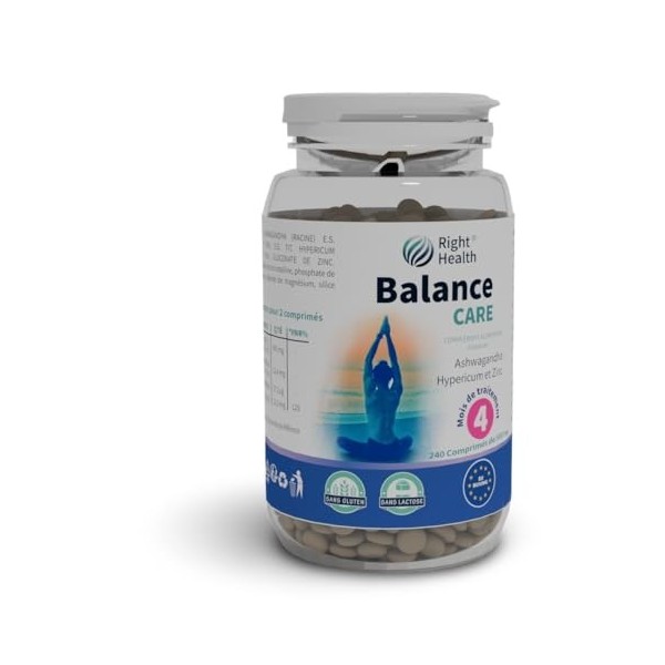 BALANCE CARE: 240 comprimés 4 mois . 600mg Ashwagandha 5% Withanolides, Millepertuis Hypericine. Bien-Être Physique & Mental