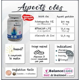 BALANCE CARE: 240 comprimés 4 mois . 600mg Ashwagandha 5% Withanolides, Millepertuis Hypericine. Bien-Être Physique & Mental