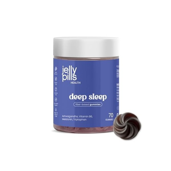 Jelly Pills Mélatonine 1,9 mg avec Ashwagandha, Tryptophane & Vitamines B6/B12 – 70 Gummies Véganes – Sans Sucres Ajoutés – G