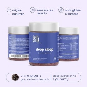 Jelly Pills Mélatonine 1,9 mg avec Ashwagandha, Tryptophane & Vitamines B6/B12 – 70 Gummies Véganes – Sans Sucres Ajoutés – G