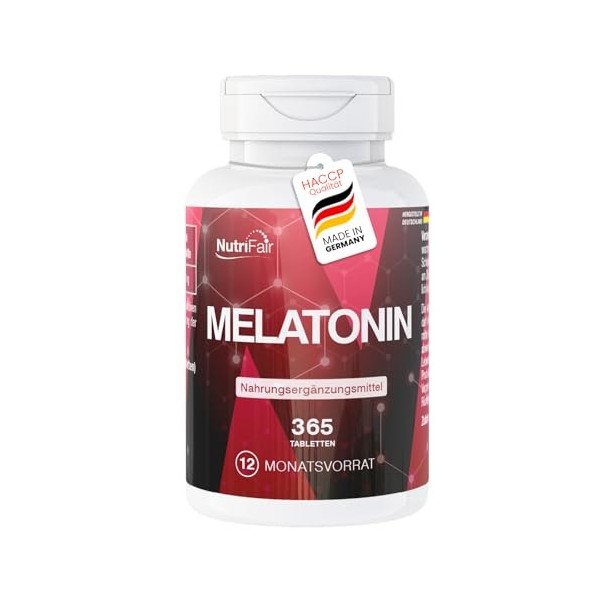 Mélatonine 0,5mg - 365 Comprimés - Hautement Dosé - 100% Végétalien - Production allemande & Tests en laboratoire - NutriFair