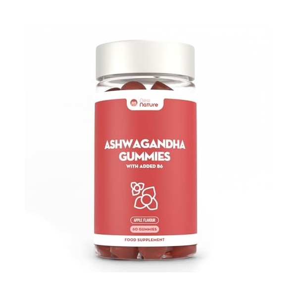 Gummies dAshwagandha 1500mg - Complément Alimentaire à Haute Concentration avec Vitamine B6 - Saveur Naturelle de Pomme - 60