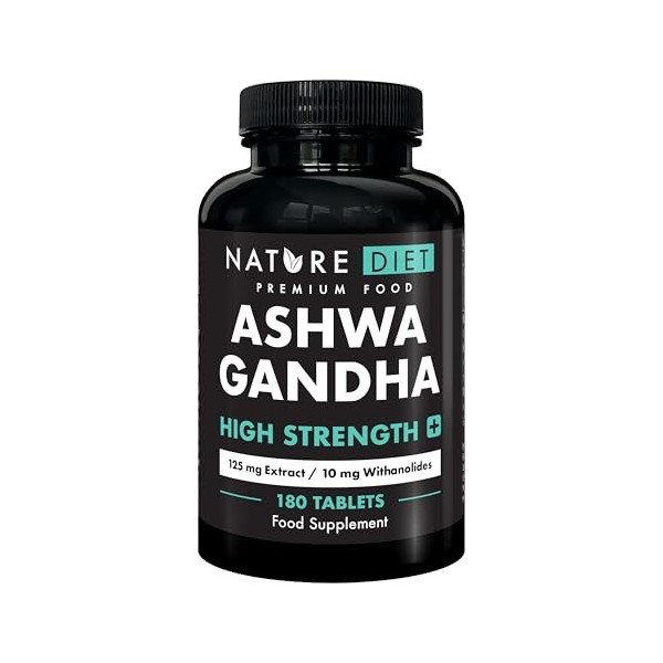 Ashwagandha High Strength PLUS | 125 mg d’extrait de racine avec 10 mg de withanolides | 180 comprimés véganes | Cure de 6 mo