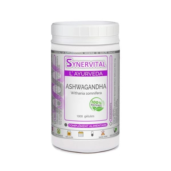 Ashwagandha Synervital 1000 gélules dosées à 300 mg - Complément alimentaire - Stress, fatigue, insomnie, amélioration des pe