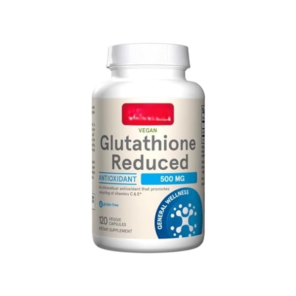 Glutathion réduit 500 mg, sans OGM, sans gluten, 120 gélules végétaliennes