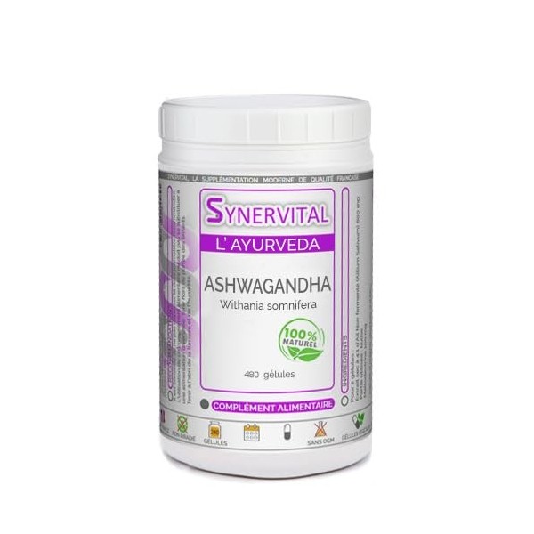 Ashwagandha Synervital 480 gélules dosées à 300 mg - Complément alimentaire - Stress, fatigue, insomnie, amélioration des per