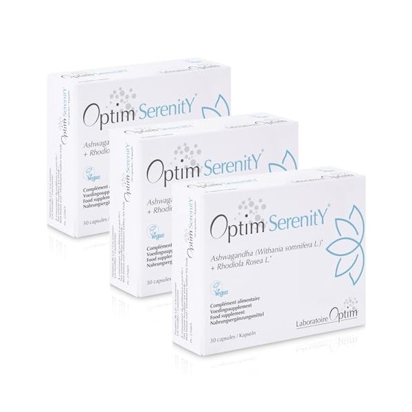 OPTIM Serenity Pack 3 x 30 gélules Ashwagandha & Rhodiola – Complément ashwagandha anti stress naturel, sérénité & équilibre 