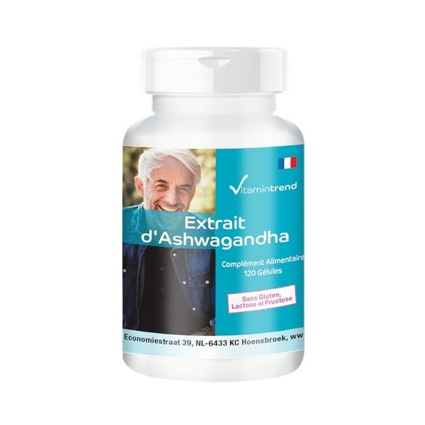 Ashwagandha - Dose journalière de 1000mg - 120 gélules Véganes - Fabriqué en Allemagne | Vitamintrend®