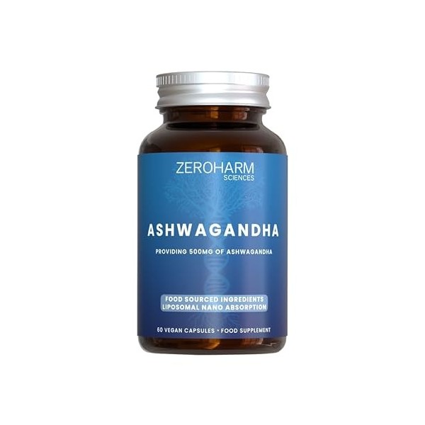 ZEROHARM Ashwagandha liposomale 500 mg – Adaptogène pour le soutien du stress, de lénergie et du sommeil – Absorption liposo