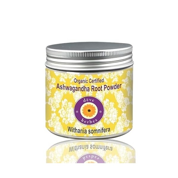 Deve Herbes Poudre dAshwgandha pure Withania somnifera pour la peau – 100 g