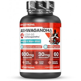 Ashwagandha KSM-66 Vitastrong, Extrait Withania Somnifera Ginseng Indien , 30mg de Withanolides, Complément Alimentaire d’As