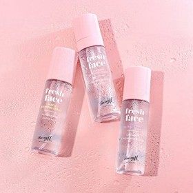 Spray de finition Fresh Face Dewy Finish longue durée, formulé à lextrait de concombre hydratant et champignon de neige hydr