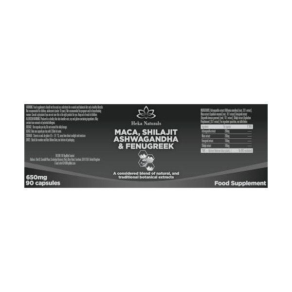 Heka Naturals Complexe Vitalité Masculine | 90 Gélules avec Ashwagandha, Maca, Fenugrec & Shilajit, Extraits Végétaux traditi