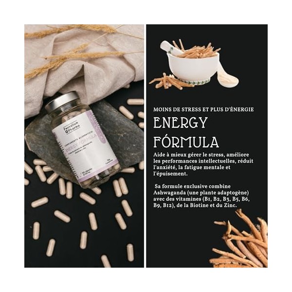 Energy Formula - Ashwagandha Capsules - 100 capsules - 25000mg - Extrait de racine de Withania somnifera L. + vitamines B pou