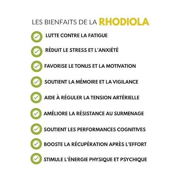 Rhodiola Rosea – 60 Gélules Végétales • Extrait Concentré 1% Salidrosides • Anti-Stress & Anti-Fatigue • Clarté Mentale, Mémo