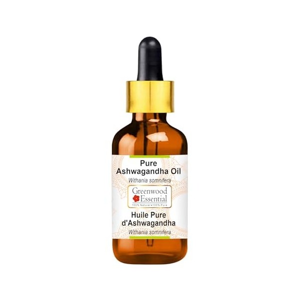Greenwood Essential Pure Ashwagandha Oil Withania somnifera with Glass Dropper 100% Natural 50ml 1.69 oz 