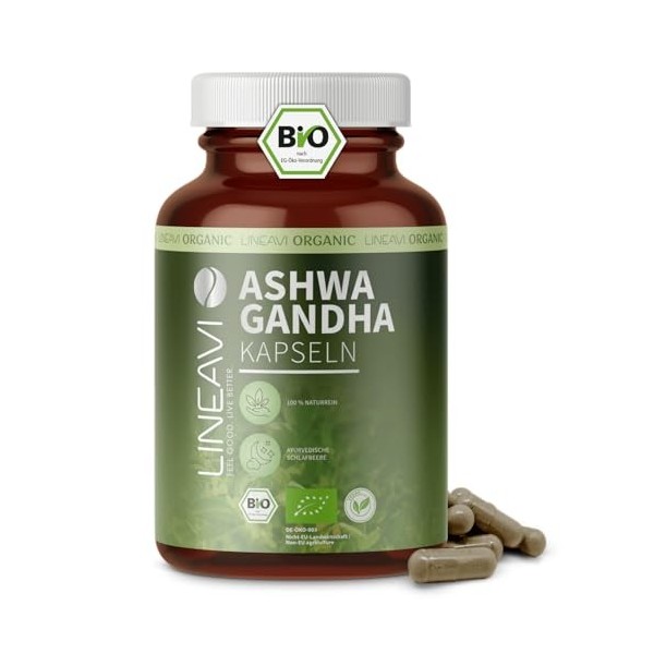 LINEAVI Ashwagandha 150 gélules bio, poudre dashwagandha finement moulue de qualité bio, issue de la doctrine ayurvédique in