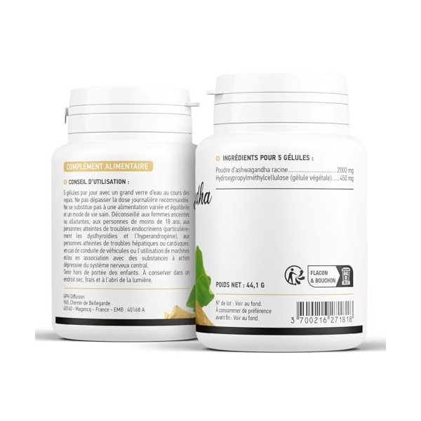 Ashwagandha racine - 400 mg - 180 gélules végétales
