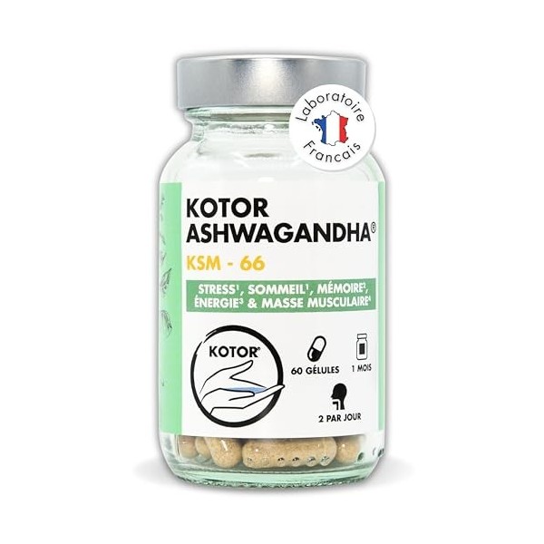 KOTOR ASHWAGANDHA KSM-66 – Anti-stress naturel, sommeil réparateur, concentration, énergie & vitalité – 5% Withanolides – Bre