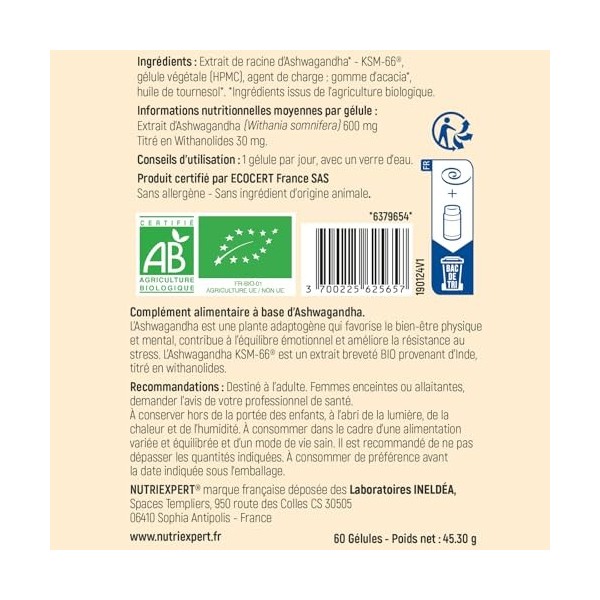 ASHWAGANDHA BIO KSM-66® 5% de Withanolides