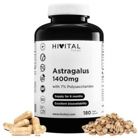 Astragale 1400 mg. 180 gélules végétaliennes pour 6 mois de traitement. Extrait naturel dAstragale avec 7% de Polysaccharide